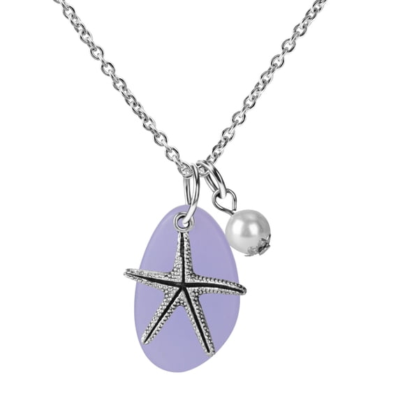 Blue Wind Sea Glass Necklace Wire Beach Necklace Pearl JewelryThe Best Gift for A Loved One