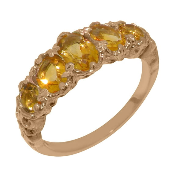LBG British Made Classic 18k Rose Gold Natural Citrine Womens Band Ring - 33 size options - Size 5.25