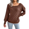 thumbnail image 2 of Women'S Casual Knitted Pullover Sweaters Long Sleeve Crew Neck Jumper Tops Brown L, 2 of 10
