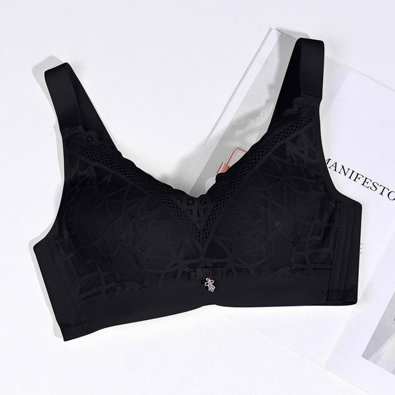 safuny Front Open Everyday Bra for Women,Casual Lace Front ButtonExtra-Elastic  Wireless Holiday Push Up Ultra Light Lingerie Brassiere Underwear Comfort  Daily Black M 