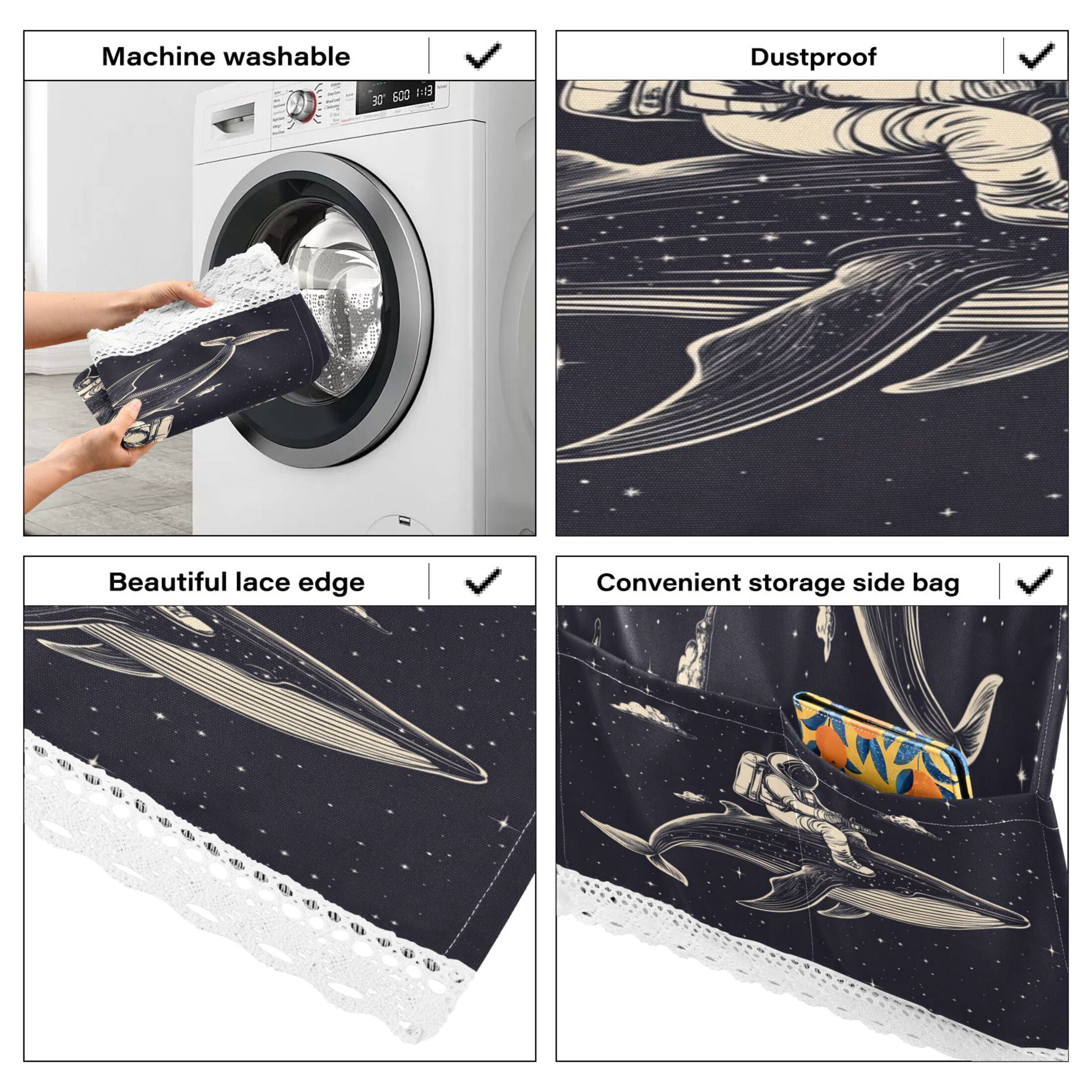 WOBOGO Whale Riding Astronaut Pattern Washing Machine Cloth Dryer Refrigerator Top Cover Protective Non-Slip Mat For Kitchen Laundry