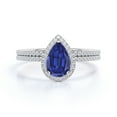 thumbnail image 4 of JeenMata 1.5 Carat Pear Shaped Cornflower Lab Created Blue Sapphire Bridal Set in 18k White Gold over Silver, 4 of 6