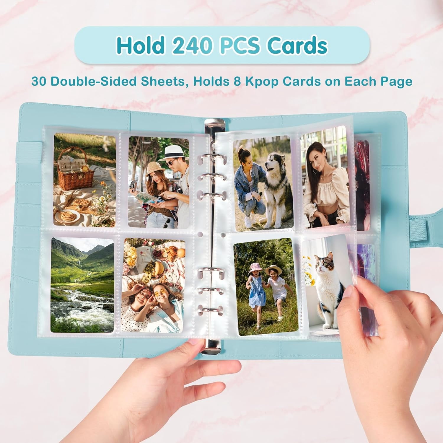 UM A5 Kpop Photocard Binder with 30 Pack 4-Pocket Card Pages,6 Ring A5 Binder Card Collector Album with 240 Card Slots,PU Leather Binder Cover with Magnetic Buckle Closure for Organizing Trading Card