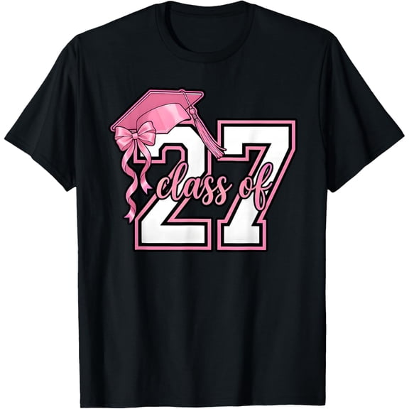 Senior 2027 Graduation Pink Coquette Bow Class of 2027 T-Shirt