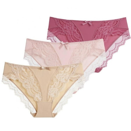 

3-Pack Womens Floral Lace Panties Seamless Low Waist Bikini Panty Breathable Soft Stretch Panty