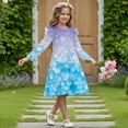 thumbnail image 3 of FKELYI Girls Crew Neck Dress A-Line Tiered Swing Dress Purple Snowflake Blue Fish Scale Print Ruffle Long Sleeve Fall Sundress Midi Playwear for Party Birthday, 5-6 Y, 3 of 6