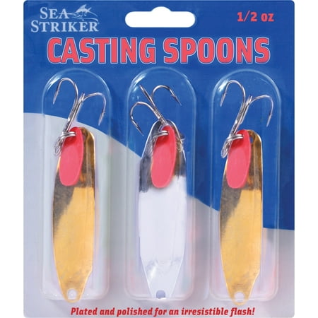 Sea Striker Casting Spoon Saltwater Fishing Lure w/ Teaser Tab 1/2 Ounce 3-pack Jigs