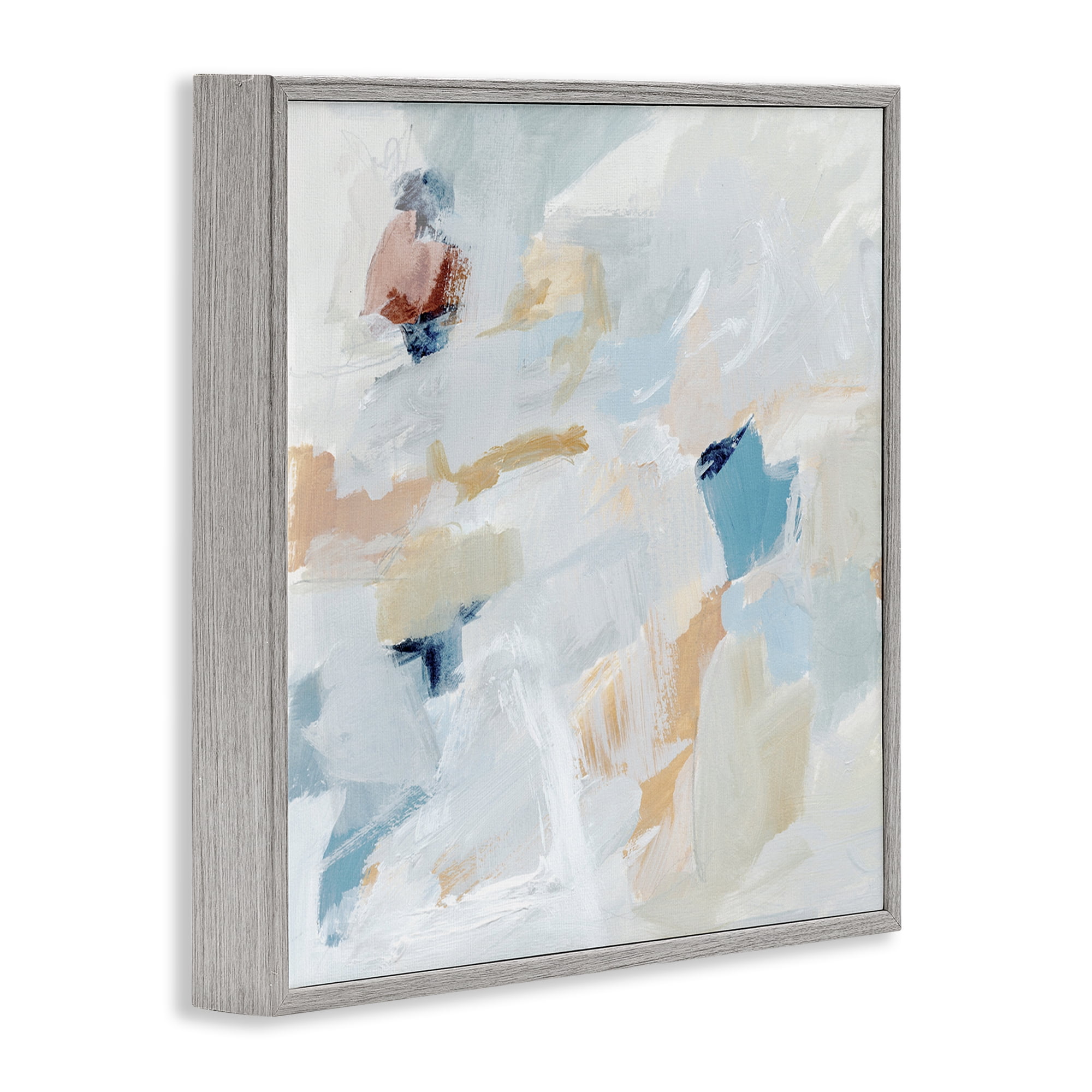 Stupell Industries Subtle Abstract with Blue Abstract Painting Gray Framed Art Print Wall Art, 17 x 17