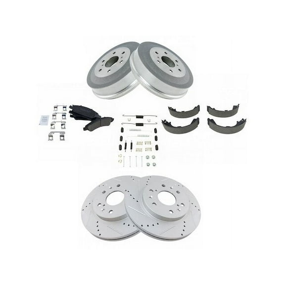 Front and Rear Brake Pad Rotor Shoe Drum Kit - Compatible with 2009 - 2013 Chevy Silverado 1500 2010 2011 2012