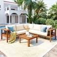 thumbnail image 3 of Harper & Bright Designs Acacia Wood Outdoor Sectional Furniture, Patio Modular Sectional Sofa Set with Ottoman, Garden L-Shaped Conversation Set with Coffee Table, Beige,Teak, 3 of 12