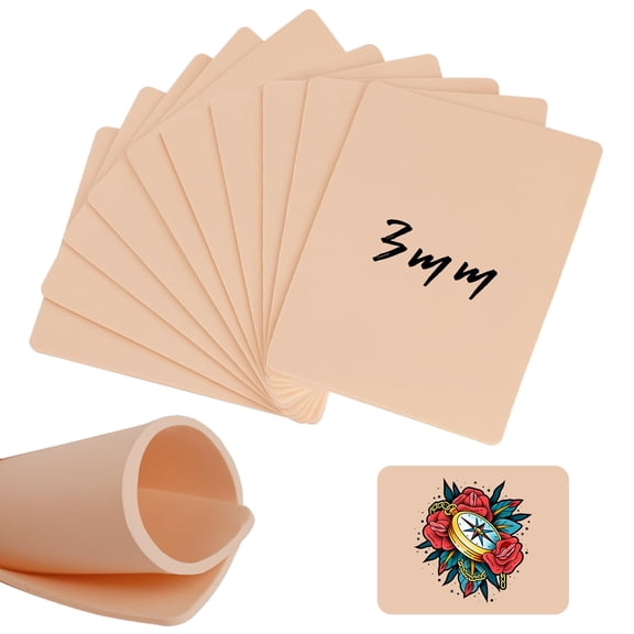 10 Pcs 3mm Tattoo Practice Skin – Realistic Double-Sided 6x8” Fake Skin for Beginners & Professional Tattoo Artists, Soft Texture with Realistic Feel, Ideal for Practice