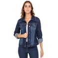 thumbnail image 2 of Women's Classic Denim Jacket– Button-Up, Long Sleeve, Casual Jean Coat with Chest Pockets Dark Blue XL, 2 of 6