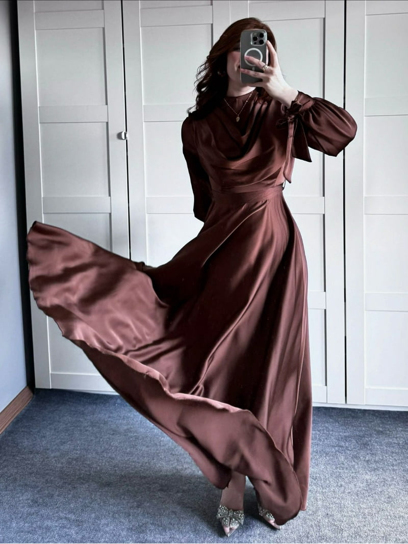 knee length dresses for ladies Long-Sleeve Strappy Beaded Long Formal Gown main image 0
