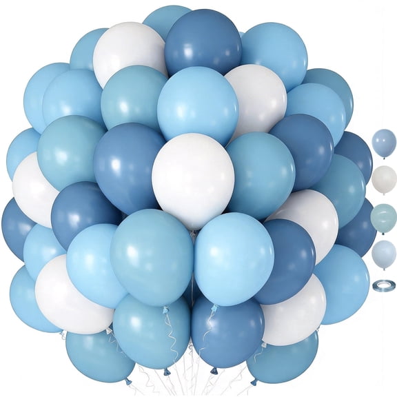 60 Pcs 12 Inch Fog Baby Blue Balloons White Latex Balloon for Baby Shower Birthday Bridal Shower Wedding Engagement Bachelorette Party Decorations