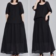 thumbnail image 1 of BEFOKA Robe pour Femme Grande Taille, Liquidation de Robes d'Été pour Femmes, Jupe de Complet Ample et Décontractée d'Été pour Femme à Couleur Unie, Manches Mi-Longues, Col Rond, 1 of 5