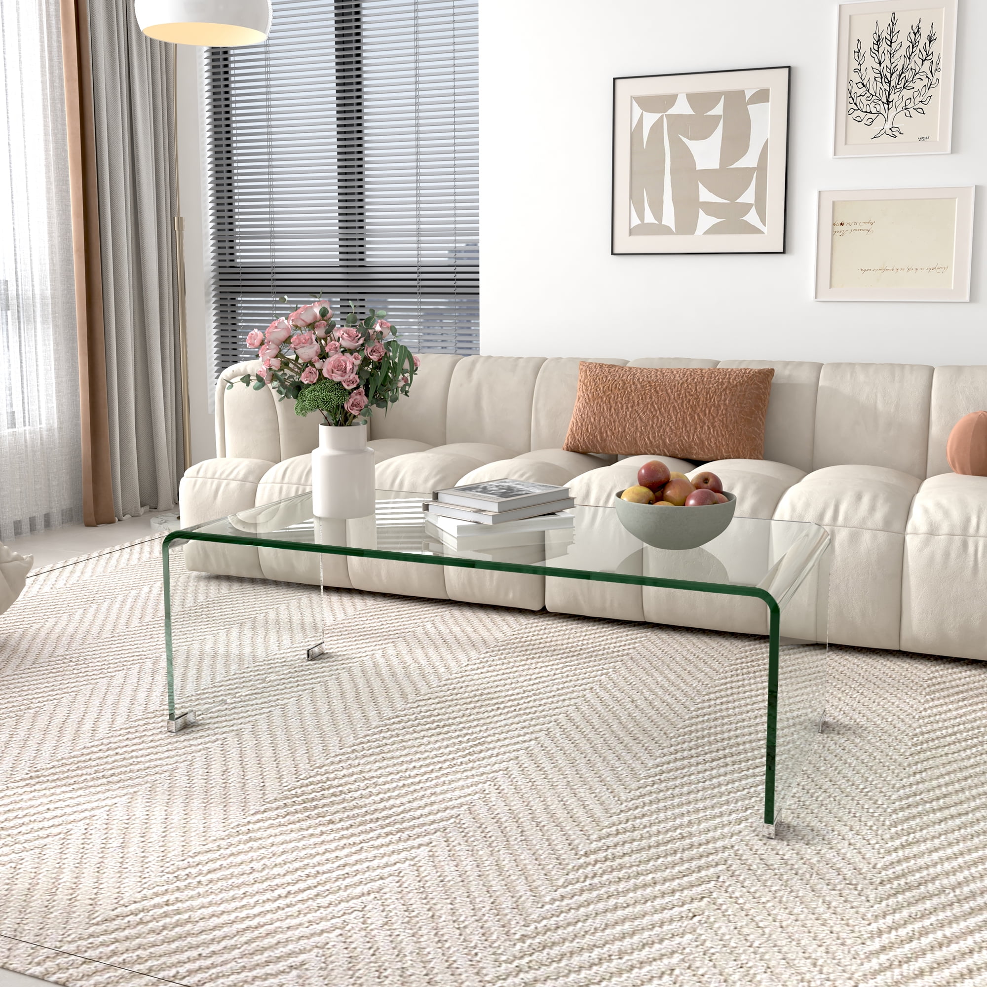 Tansole Tempered Glass Coffee Table Accent Cocktail Side Table Living Room Furniture
