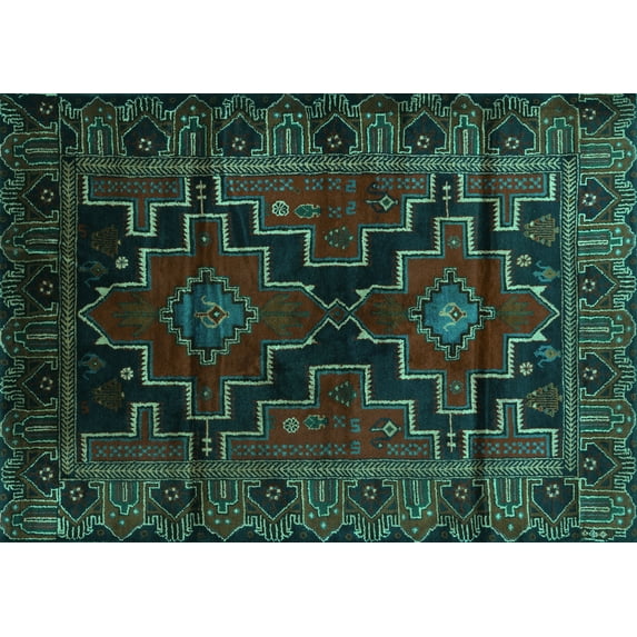 Ahgly Company Indoor Rectangle Persian Turquoise Blue Traditional Area Rugs, 6' x 9'