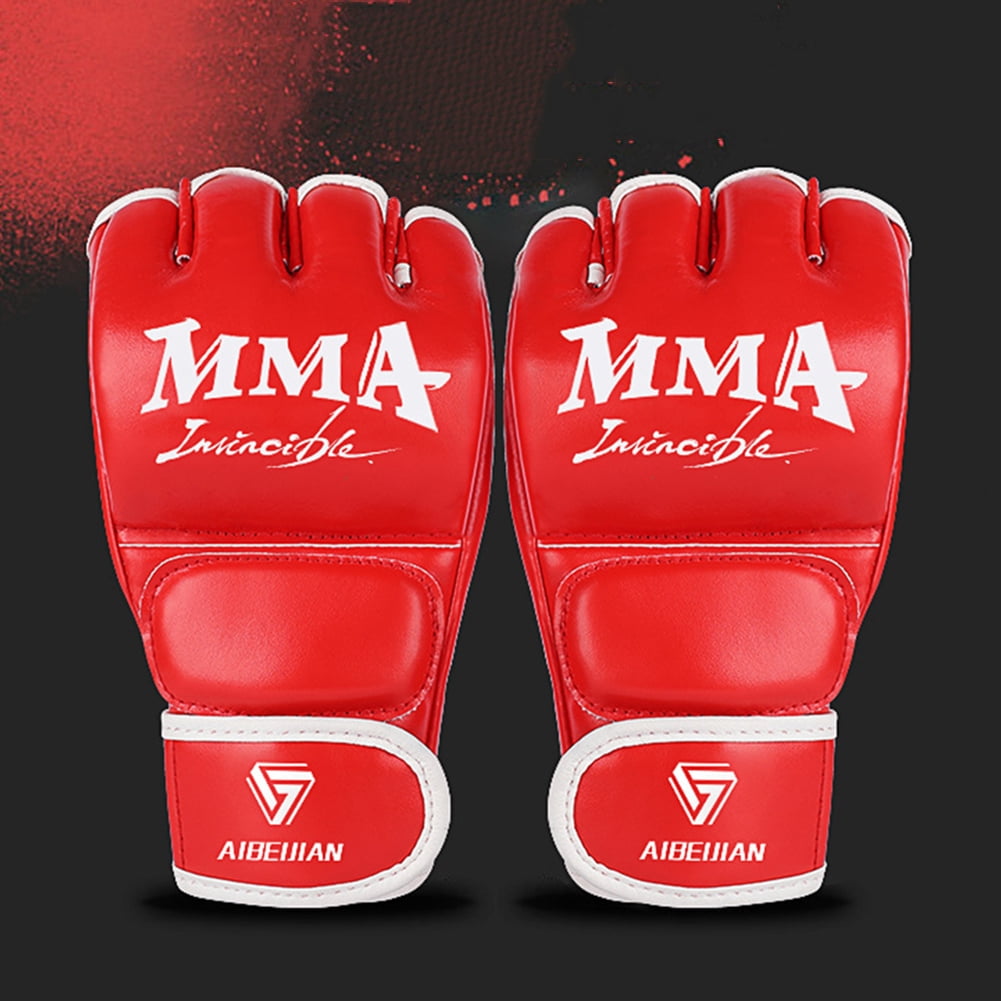 BLEEUS Half Finger Boxing Gloves Wearable Pu Breathable Sports Equipment Fitness Supplies (Red M)