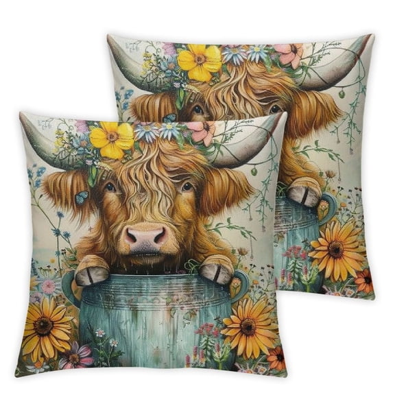 nygtbtfer Pillow Covers Throw Pillow Case Seasonal Flowers Cow Cushion Cover for Home Cushion Sofa Bedroom Decor, Set of 2 White