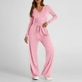 thumbnail image 3 of Fnooota Womens Two Piece Sets, Long Sleeve V Neck Casual Tops and Pants Sets Pink Size M, 3 of 7