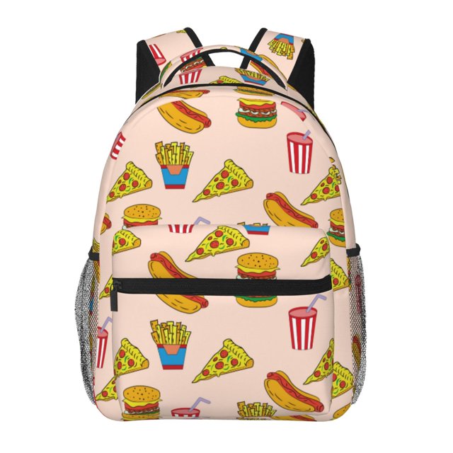 Fotbe Hamburger Pizza Coke Mochila Casual con Estampado para Escuela, Viajes y Actividades al Aire Libre - Duradera, Ligera y Cómoda