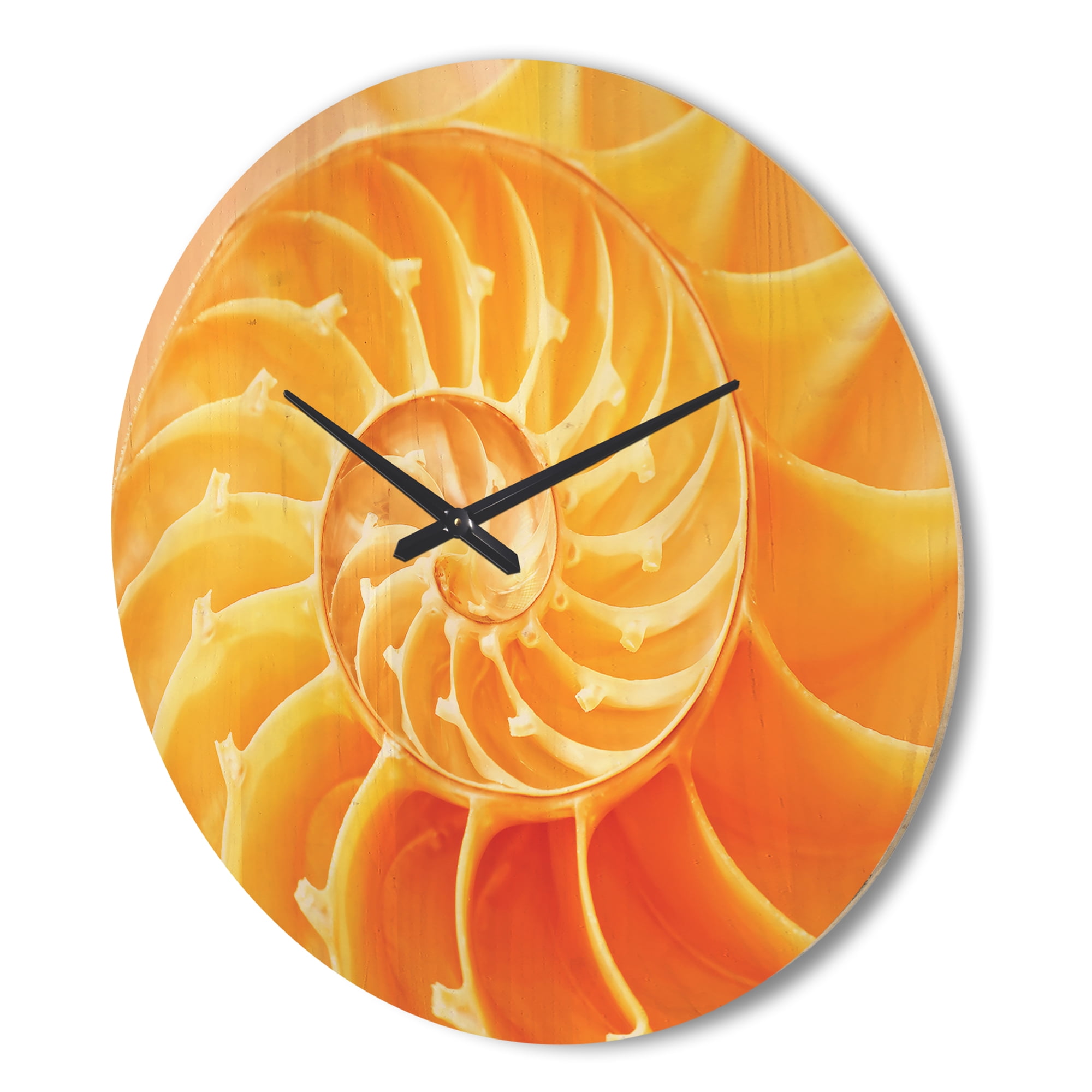 Designart 'Close Up Yellow Nautilus Shell' Modern Wood Wall Clock