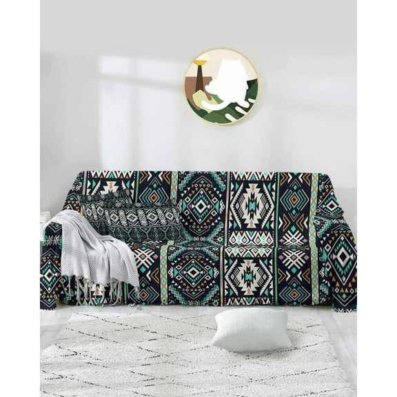 Southwestern Aztec Sofa Covers for 3 Cushion Couch,Washable Sectional & L Shape Couch Covers for Dog/Cat/Kid,Ethnic Bohemian Boho Farmhouse Colorful Non Slip Sofa Slipcover Futon Cover 71x150
