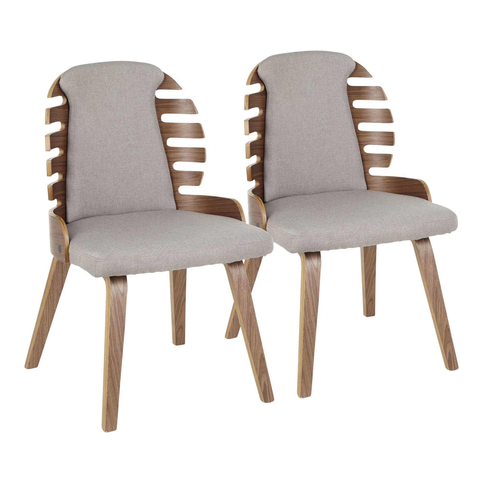 Palm MidCentury Modern Dining Chair in Walnut Wood and Grey Fabric by