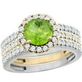 thumbnail image 1 of 10K Gold Natural Peridot 3-Piece Ring Set Two-tone Round 6mm Halo Diamond, size 5.5, 1 of 4
