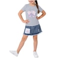 thumbnail image 2 of Conjuntos de blusas y camisas de cuello redondo y manga corta para niños, top con capucha de manga larga de color con faldas de cintura elástica, traje casual y cómodo, conjunto de poliéster para niño, 2 of 6