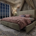 thumbnail image 2 of Amolife King Bed Frame, Platform Bed with Adjustable Velvet-Wrapped Headboard and 4 Storage Drawers, No Box Spring Required, Cream White, 2 of 14