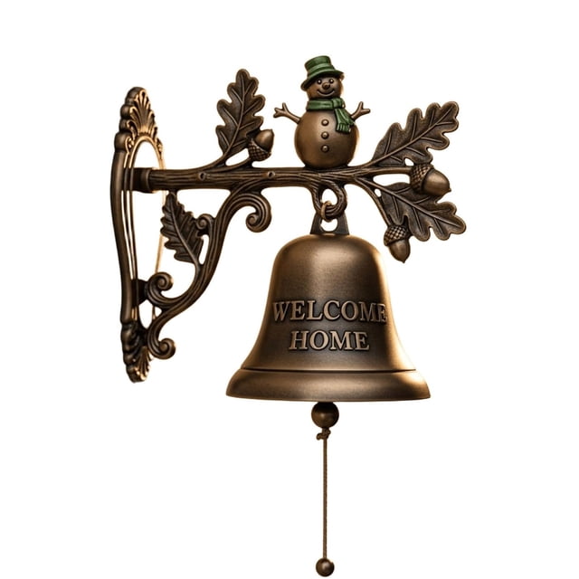 Herramientas y mejoras para el hogar - Timbre decorativo de metal con temática navideña de bienvenida a casa y personajes adorables de 7,8 pulgadas con grabado navideño.