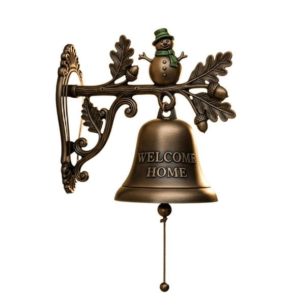 PONPRNGY Heavy Duty Cast Iron Wall Bell - Decorative Retro Christmas Style Hand Bell - Manually Shaking Wall Hanging Doorbell - Indoor Outdoor Wall Mounted Dinner Bell - Garden Home Decoration