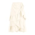 thumbnail image 4 of SGMVNU Women's Ruffle Wrap Midi Skirts Western Cowgirl Skirts Flowy Drawstring High Low Asymmetrical Hem Skirts, Beige, Size: 2XL, 4 of 4