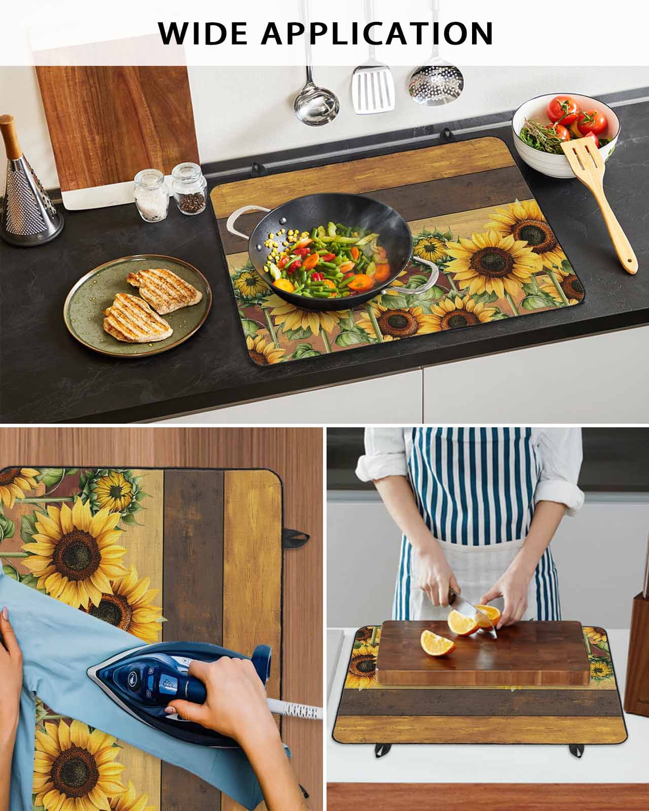 nqOlkjepod Large Induction Cooktop Protector Mat 36"x21", Sunflower Stove Top Covers for Electric Stove, Summer Botanical Floral Blooming Vintage Stove Burner Cover Mats, Glass Top Stove Cover