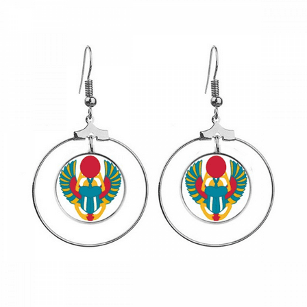 ancient egypt scarab pattern earrings dangle hoop jewelry drop circle