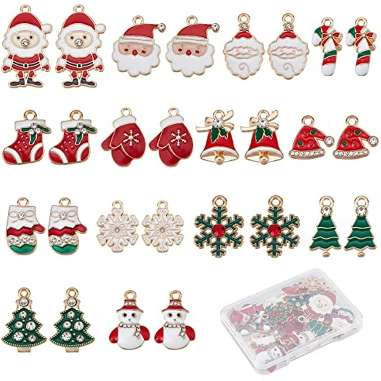 1 Box 28 Pcs 14 Style Enamel Christmas Charms Christmas Tree Charms Bulk  Candy Cane Charms for Jewelry Making Christmas Glove Hat Rhinestone Socks