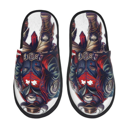 Balery Cool Patriotic Buffalo Cowboy Slient Indoor Furry Fleece Comfort House Shoes Soft Non-Slip Home Shoes Cotton slippers House Slippers-- Medium