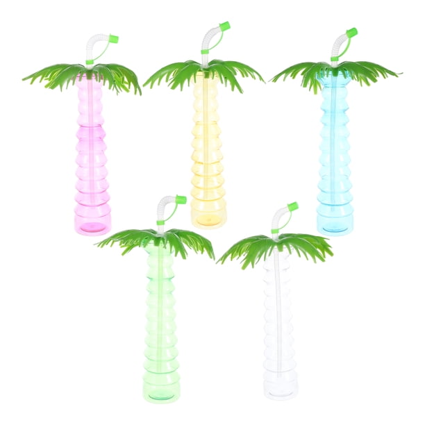 FELTECHELECTR 5 botellas de plástico con pajita, botella de coco, botella de agua, vaso de jugo, mesa de fiesta, vaso de agua creativo.