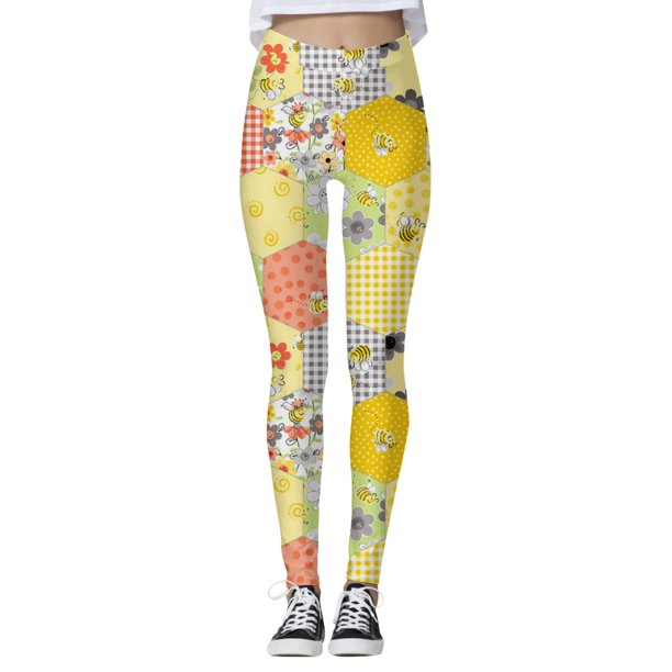 Gibobby Pantimedias yoga Dama Mallas con estampado abejas adecuadas para mujer, mallas deportivas Yoga con Control para mujer, mallas talle(Amarillo, M)