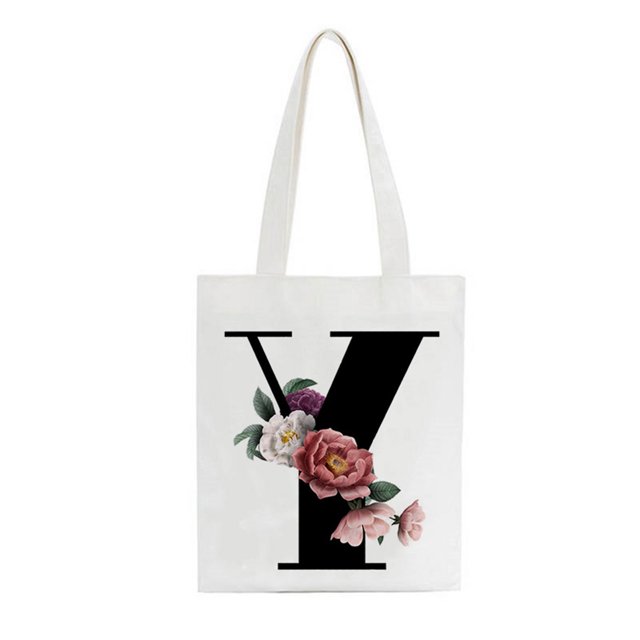 Bolsa de asas con inicial personalizada Regalo de acuarela floral para su carta Bolsa de tela Wmkox8yii HFSH77