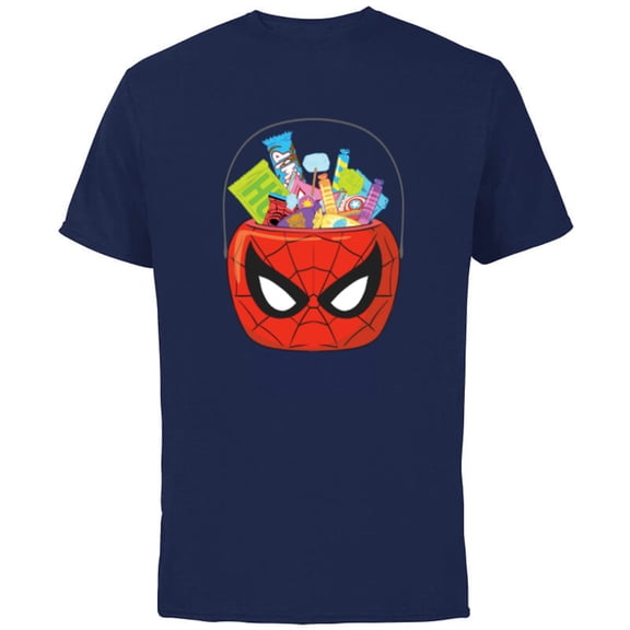 Marvel Spider-Man Halloween Trick or Treat Candy Bucket - Short Sleeve Cotton T-Shirt for Adults - Customized-Navy