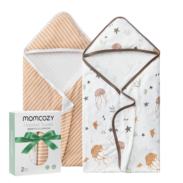 Juego de toallas de baño suaves Momcozy con capucha, paquete de 2, regalos de ducha o baño esenciale