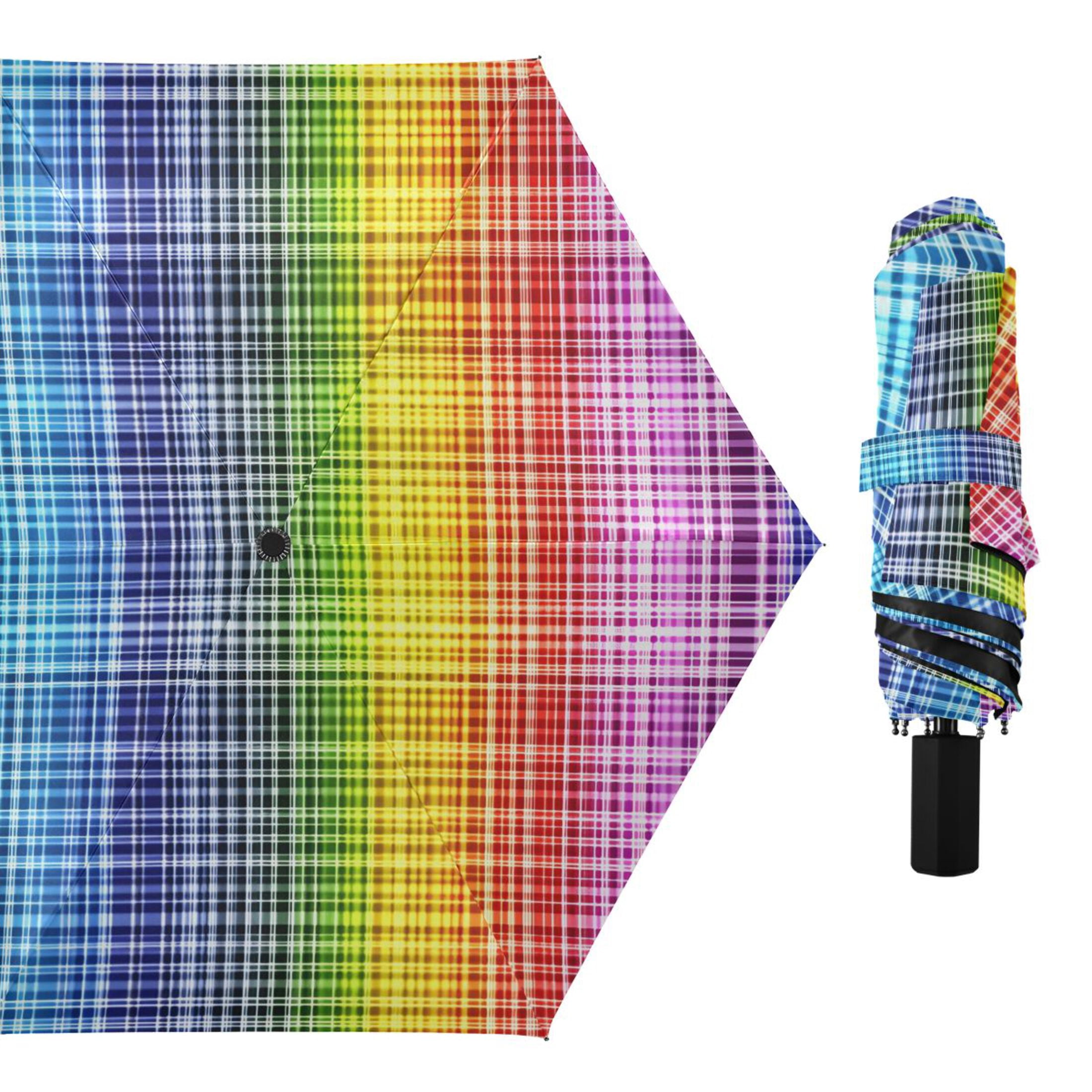 ALAZA Rainbow Checkered UPF 50+ Compact Folding Umbrella for Rain Travel Umbrella Packable