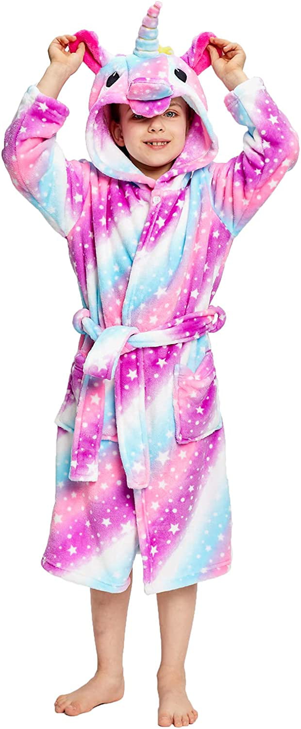 NEWCOSPLAY Girls Robe Soft Hooded Bathrobe Sleepwear Loungewear Gifts for Girls Toddler Kids 