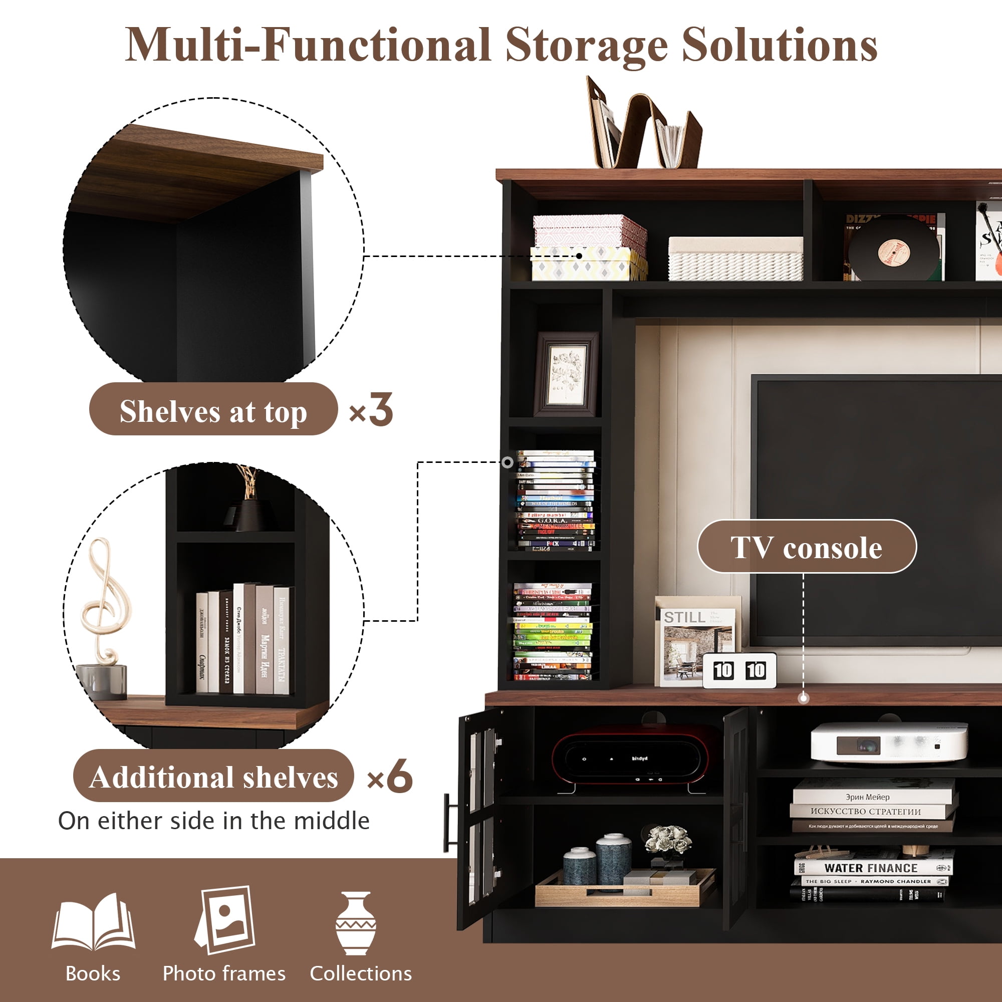 Euroco Elegant 95.5" TV Stand with Storage & Display Shelves, Tempered Glass Doors, and Wire Management for TVs up to 80" – Modern Entertainment Center
