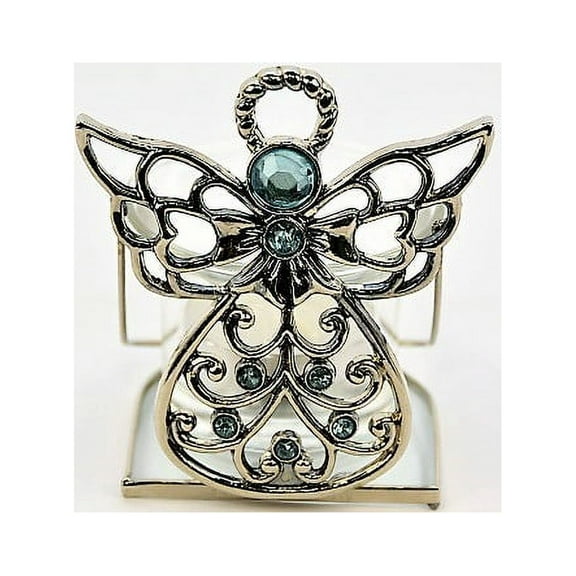 Birthstone Angel Tealight Candle Holder in March Aquamarine, 3 1/2 inches