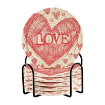 Love Hearts 6 Pcs Drink Coasters with Holder Absorbent Coasters Woven Coasters for Drinks Table Desk Protection Home Decor