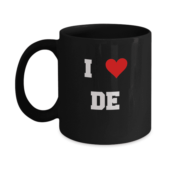 Delaware Mug, I Love Delaware DE Abbreviation USA States Ceramic Black Coffee Mug Tea Cup Gifts Mugs 11 oz