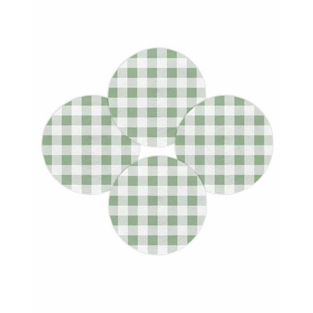 Round Placemats Set of 4 Sage Green Buffalo Plaid Place Mats Washable Woven Placemat Spring Watercolor Check Stripe Circle Braided Table Mat for Kitchen Dining Table Party Home Decor 15 Inch
